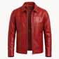 Classic Collared Zip-Front Leather Jacket