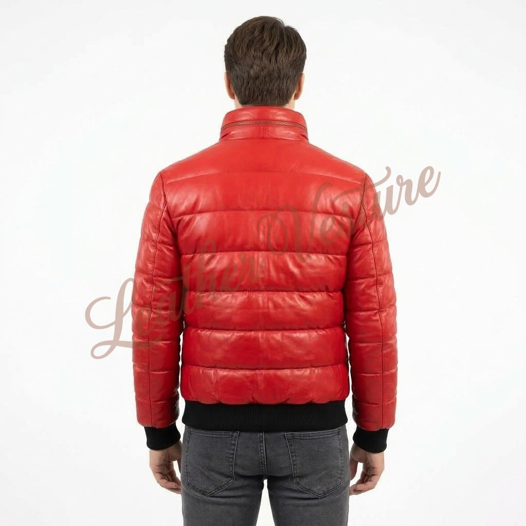 Leather Quilted Bomber with Contrast Ribbing