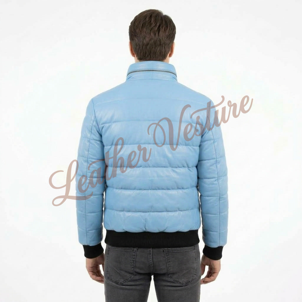 Leather Quilted Bomber with Contrast Ribbing