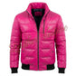 Leather Quilted Bomber with Contrast Ribbing