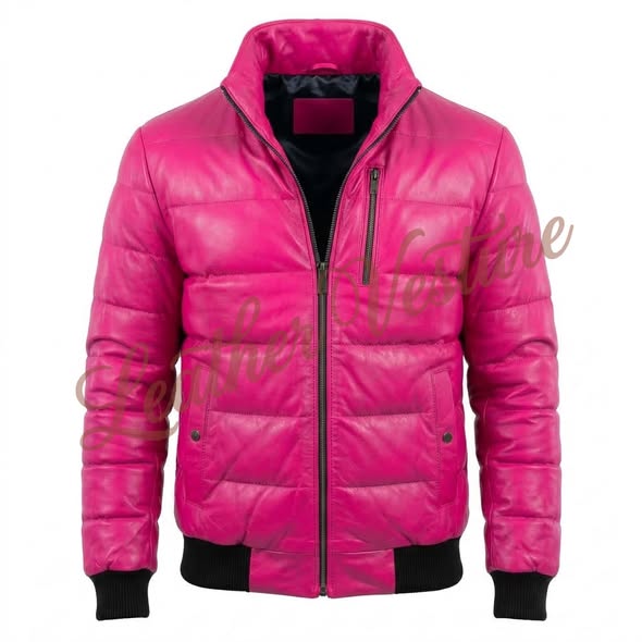 Leather Quilted Bomber with Contrast Ribbing