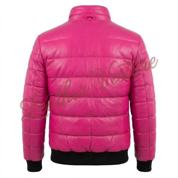 Leather Quilted Bomber with Contrast Ribbing