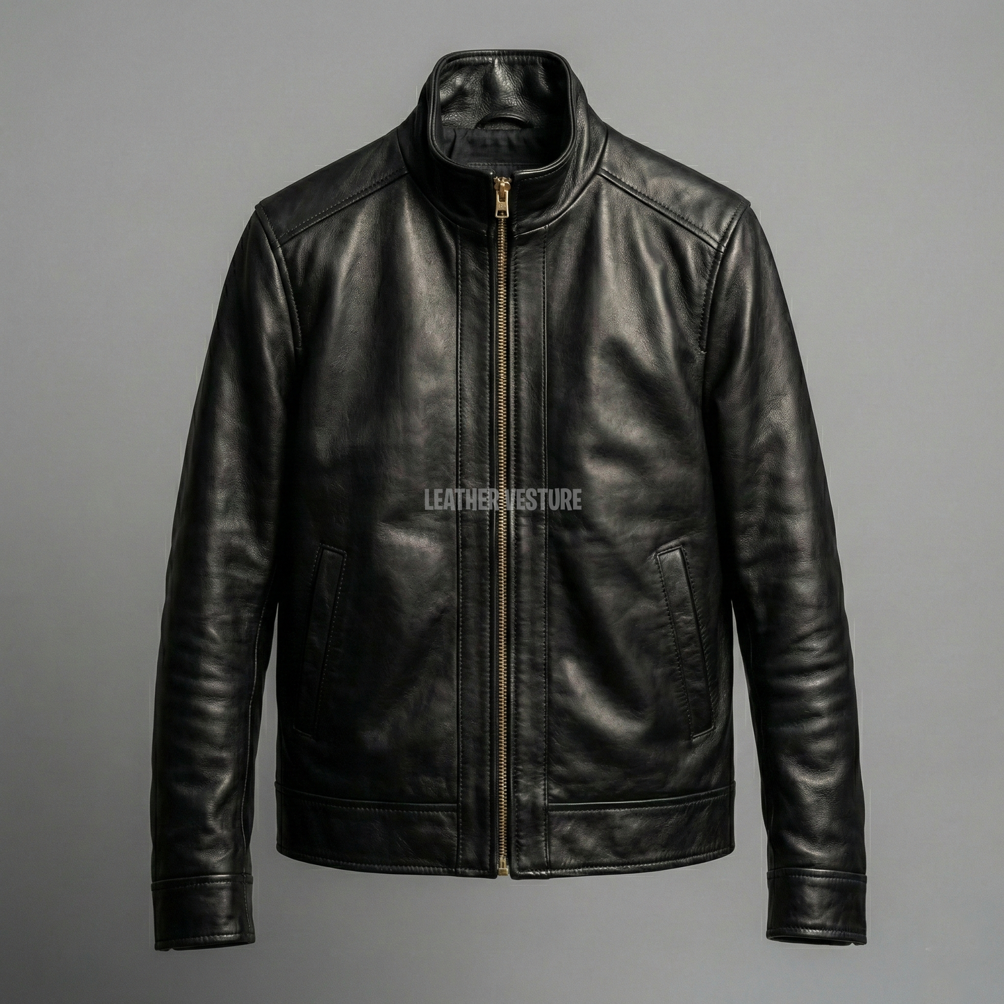 Men's Genuine Black Leather Bomber Jacket - Classic Slim Fit