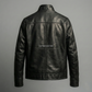 Men's Genuine Black Leather Bomber Jacket - Classic Slim Fit