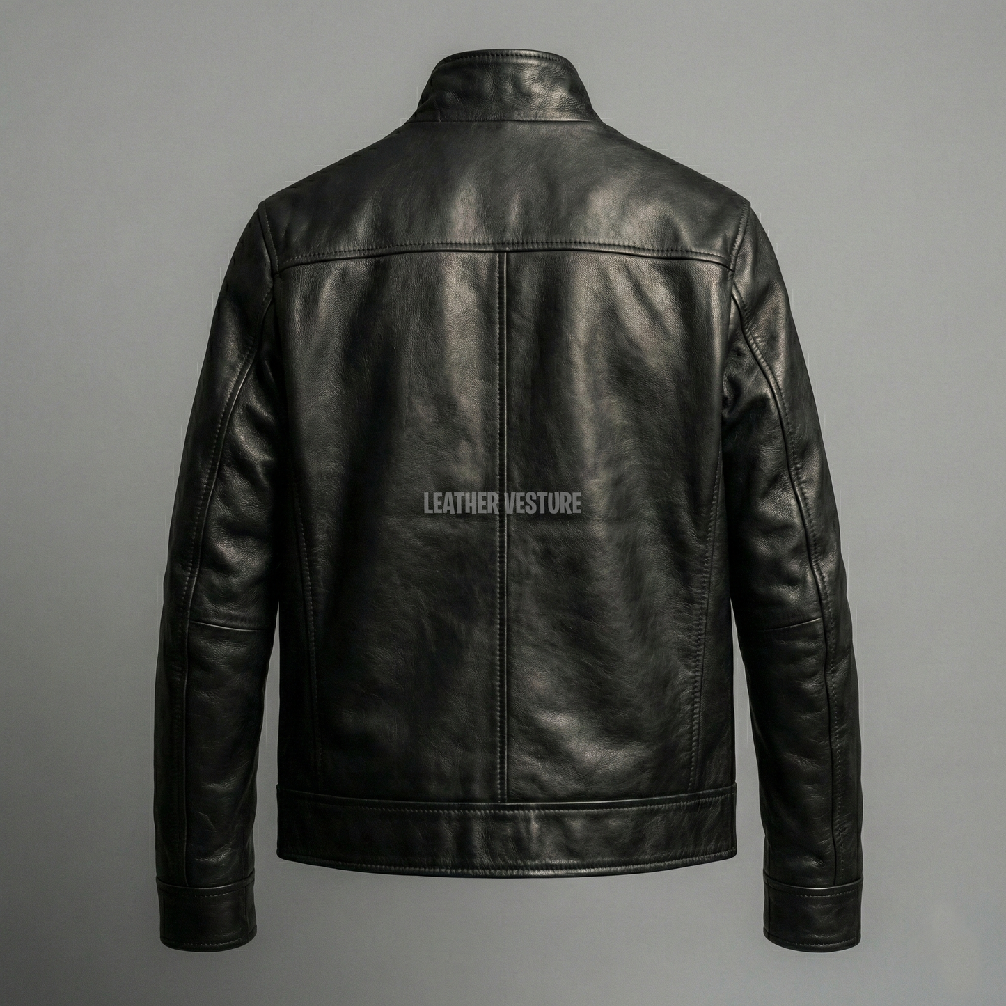 Men's Genuine Black Leather Bomber Jacket - Classic Slim Fit