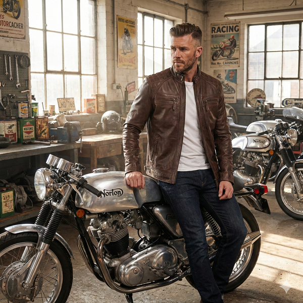 The Vintage Diamond-Stitch Brown Café Racer Leather Jacket