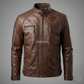 The Vintage Diamond-Stitch Brown Café Racer Leather Jacket