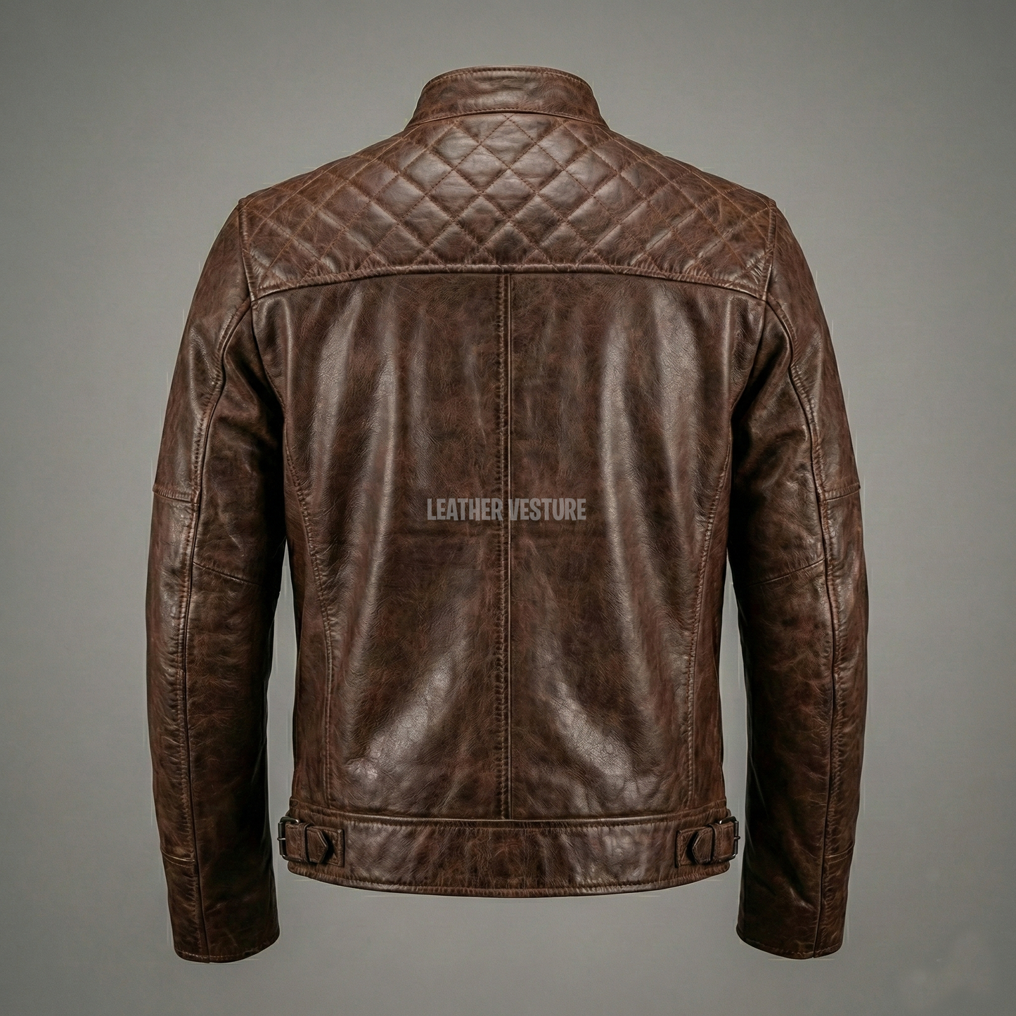 The Vintage Diamond-Stitch Brown Café Racer Leather Jacket