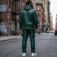 Men's Brayden Hoodie Leather Track Suit Set Green With White Stripe